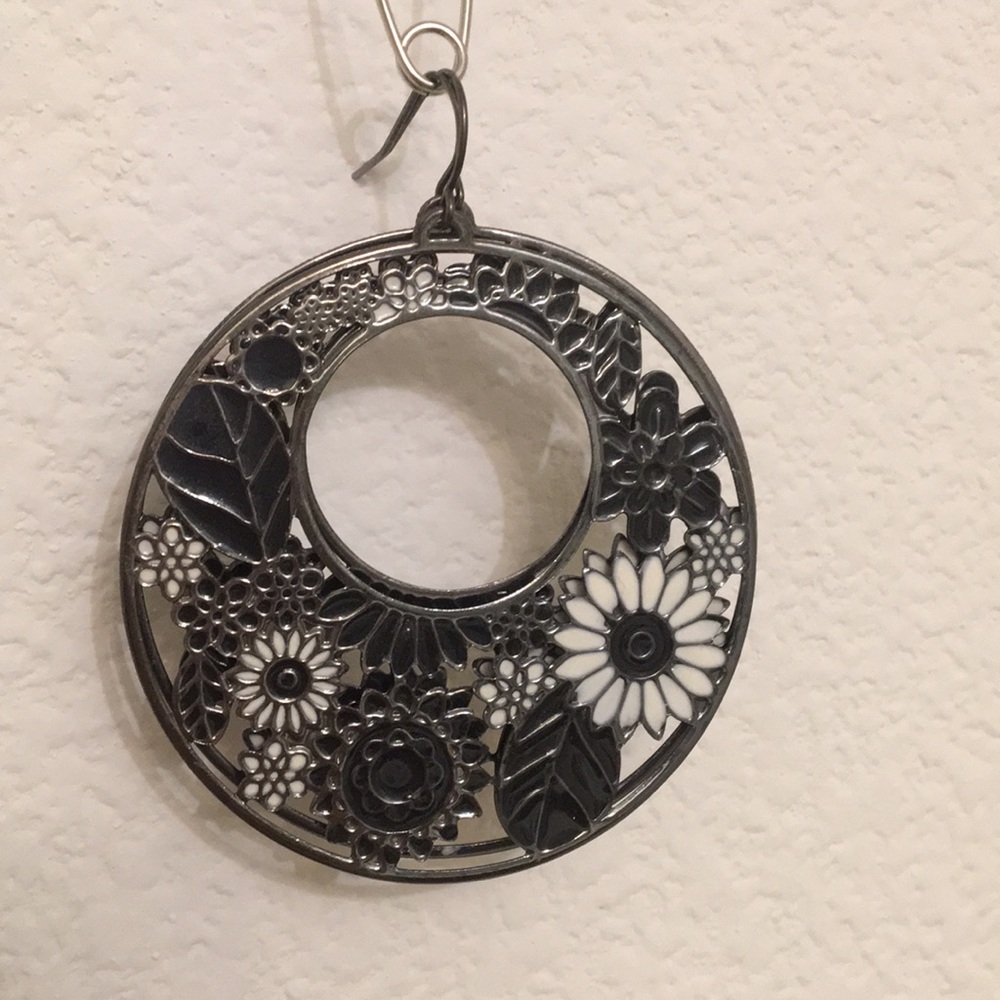 Black and yellow drop hoop earrings